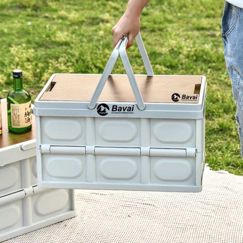 Bàn camping gấp gọn , bàn dã ngoại gấp gọn BAVAI kết hợp hộp đựng đồ đa năng bằng nhựa, nắp gỗ MDF | BigBuy360 - bigbuy360.vn