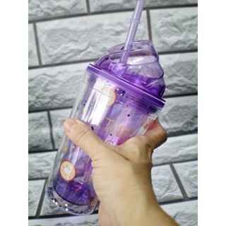 Ly nhựa cute 2 lớp kèm ống hút 500 ml