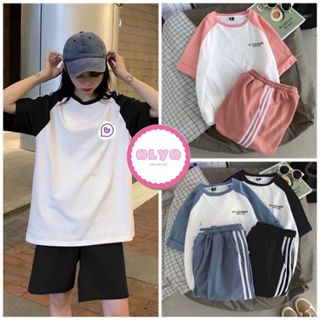 Bộ cộc unisex thể thao 3 sọc D-licheng - Set đồ quần short đùi ống rộng áo thun raglan ngắn tay lỡ nam nữ ulzzang