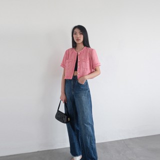 Áo Khoác Crop Top Vải Tweed The J Studio - HEMI TWEED - Ba Màu Trắng, Đen, Hồng