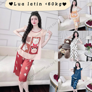Bộ ngủ Latin Lụa mát mịn quần lỡ lững bộ mặc nhà gấu dâu chữ hiệu trơn - 2CE HAI CHỊ EM Homewear
