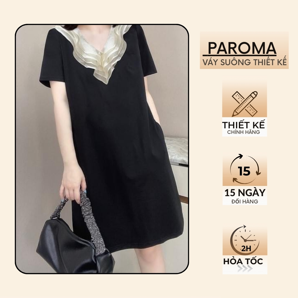 Đầm Suông Phối Cổ Be Dự Tiệc Váy Cao Cấp Màu Đen Đầm BigSize - PAROMA Đ0332