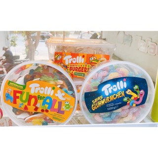 Kẹo dẻo Trolli strawberry kiss vị dâu, kẹo bọc đường, kẹo dẻo, hộp 975g hàng nhập khẩu Đức