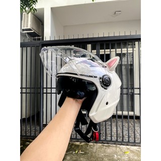 Nón mũ Royal M268 2 kính màu trắng bóng gắn tai mèo kute đáng yêu