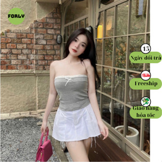 Áo ống Forly áo quây viền ren đính nơ chất liệu thun gân basic sexy T057
