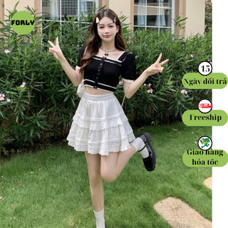 Chân váy ren tầng FORLY chân váy xòe tầng dáng ngắn 2 lớp T028