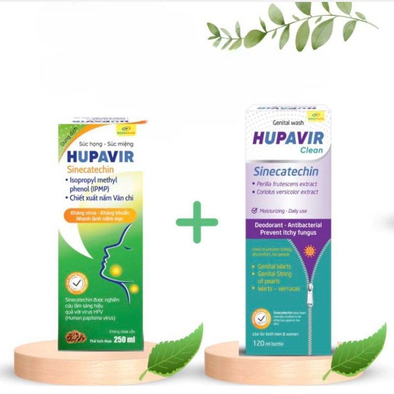 {Che tên} Combo dung dịch vệ sinh Hupavir Clean 120ml, súc miệng súc họng Hupavir 250ml, hỗ trợ sùi mào gà, HPV