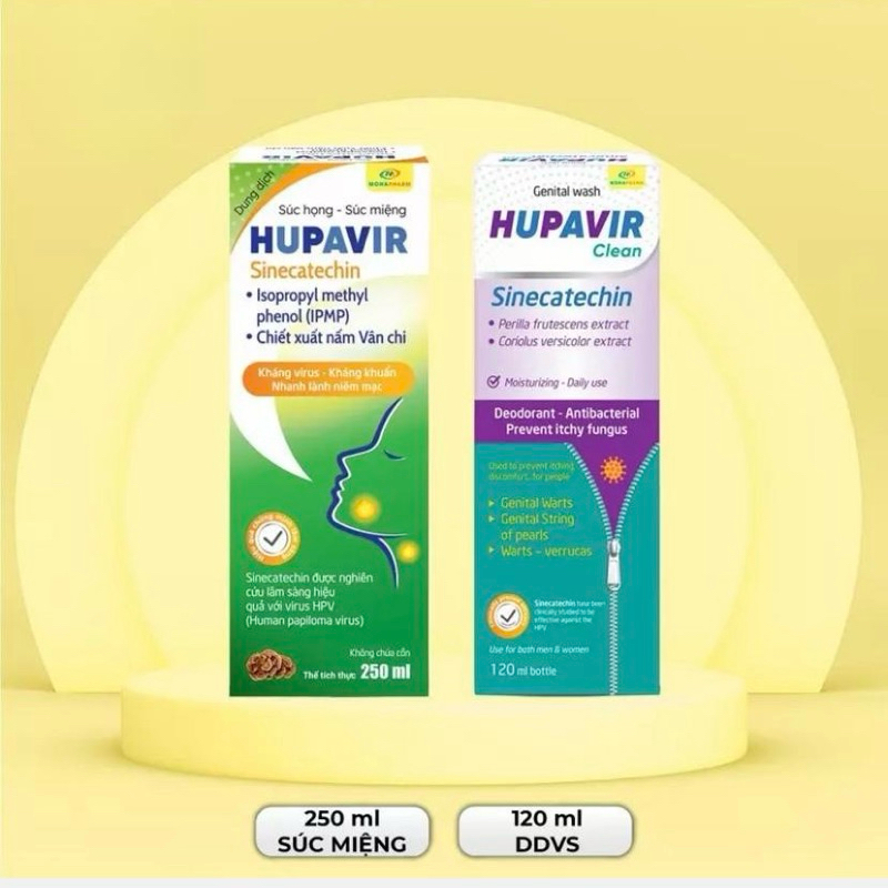 {Che tên} Combo dung dịch vệ sinh Hupavir Clean 120ml, súc miệng súc họng Hupavir 250ml, hỗ trợ sùi mào gà, HPV