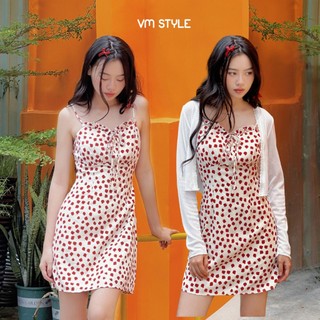 Đầm 2 dây nữ VMSTYLE hoa nhí bèo cột nơ có lót trong dễ thương đi biển, đi chơi VDU00517 AKU00037