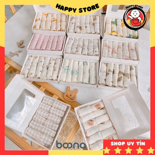 Khăn sữa cho bé sơ sinh muslin Boona, hộp 6 khăn sữa boona 2 lớp cao cấp Happy Store A250