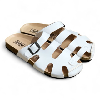 Dép rọ đế trấu BIRKEN da PU dáng rọ màu trắng nam nữ thời trang cao cấp Unisex, đế bệt chính hãng Bioline Birken