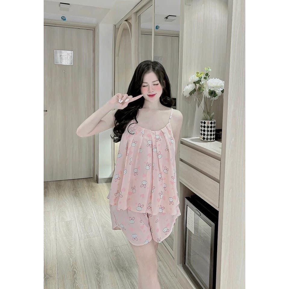 Bộ pijama mặc cho nữ,áo dây sexy ,sét bộ pijama mặc nhà, Đồ ngủ trong nhà CARO HỒNG DÂY