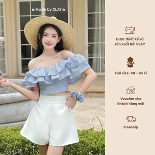 Hebe Top Áo croptop trễ vai bồng xếp tầng cách điệu tiểu thư chun lưng chun vai thiết kế có bigsize Clay Clothing