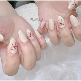 Nailbox thiết kế - Nailbox trắng phối nơ đỏ hot hit