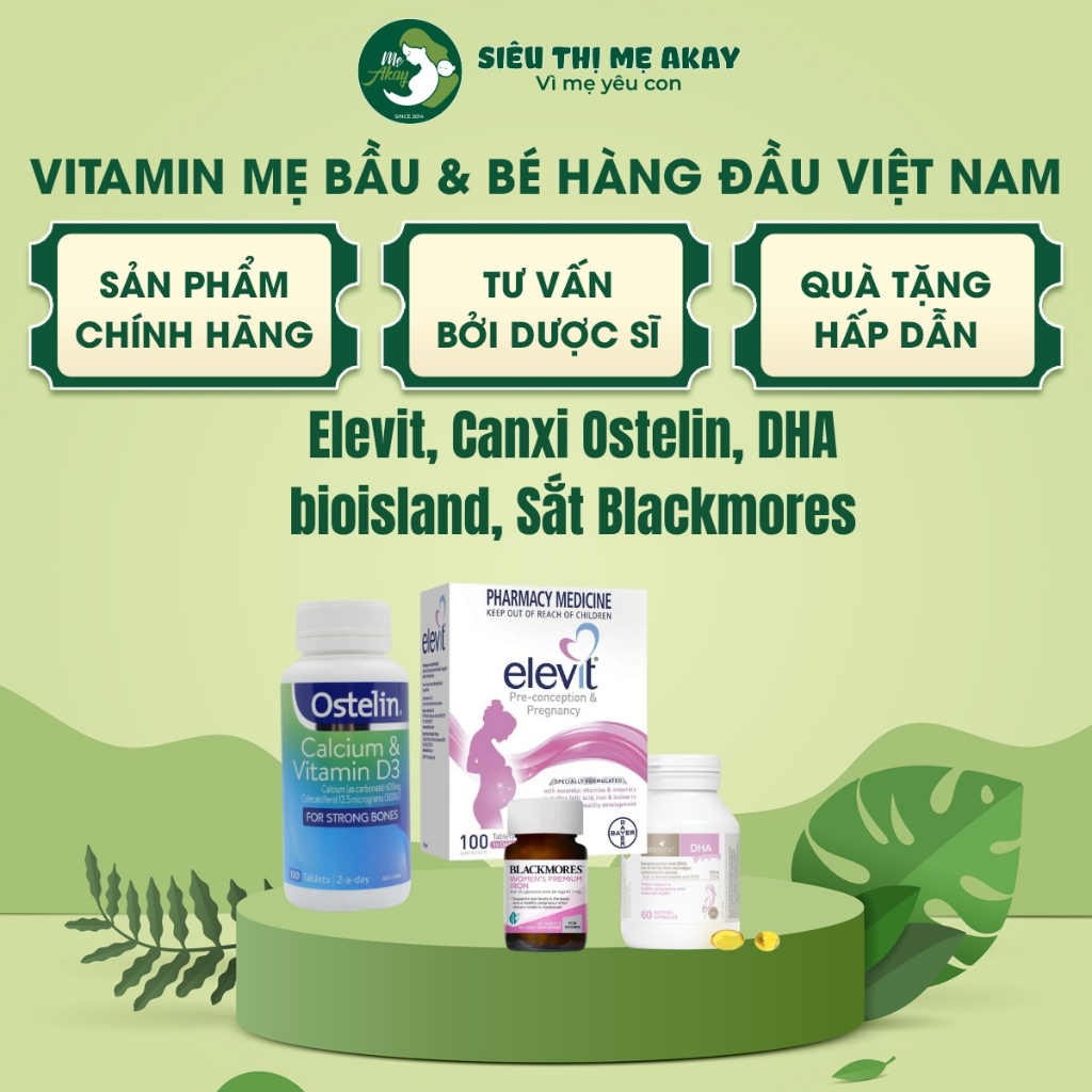 Vitamin bầu trọn bộ combo ELEVIT, CANXI OSTELIN, DHA bầu BIO ISLAND, SẮT BLACKMORES - Mẹ Akay