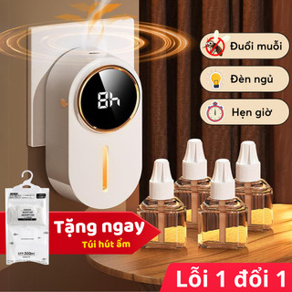 Máy xông tinh dầu đuổi muỗi AMOS an toàn với trẻ nhỏ, Máy đuổi muỗi tự động hẹn giờ tích hợp đèn ngủ mới khuếch tán rộng