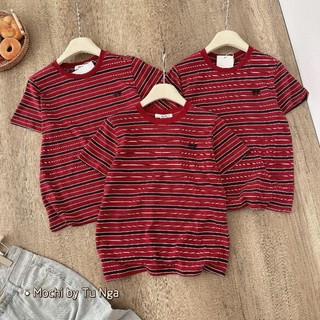 Áo phông kẻ đỏ nơ đá hàng QC