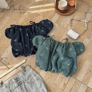 Áo jeans trễ vai nơ hàng QC