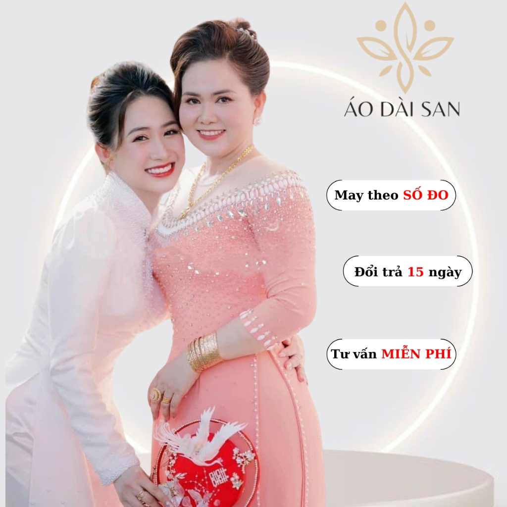Bộ áo dài trung niên chất liệu lụa tơ ý cao cấp đính đá và phale cách điệu xinh đẹp, áo dài bà sui m