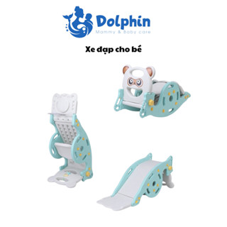  bập bênh cầu trượt cho bé 3 trong 1 mặt gấu 
