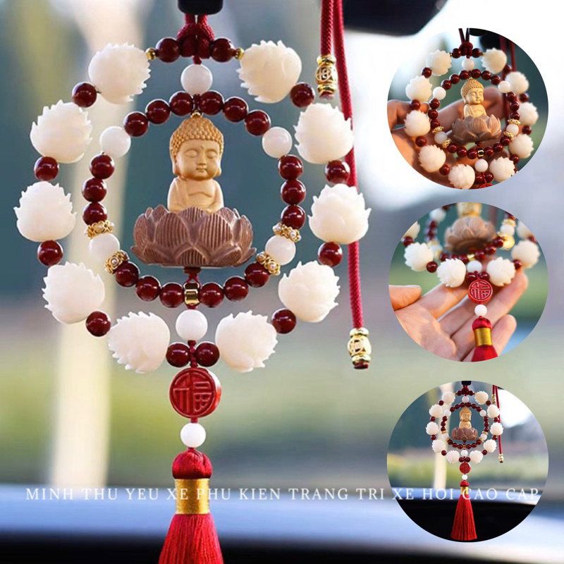 Khánh Phật Liên Hoa Sen Trắng Gỗ Hoàng Dương Treo Xe Ô Tô - Vạn Sự Bình An Minh Thu Yêu Xe