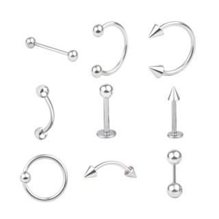  Khuyên tai nam nữ cá tính Set 9 Khuyên tai môi mũi rốn Thép Titan 316L Không Rỉ 