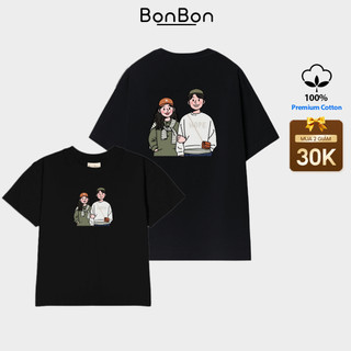 Áo đôi nam nữ, áo couple tay lỡ, baby tee 100% thun cotton in hình dễ thương BonBon - AD101