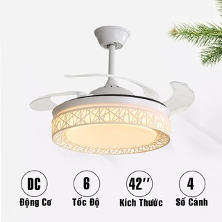 Đèn Quạt Trần Giấu Cánh Cụp Xòe Cao Cấp Động cơ DC (Có điều khiển từ xa) 6 cấp độ gió