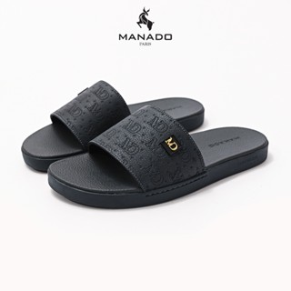 Dép nam MANADO Mã MND35, Dép quai ngang da nubuck dập vân, đế cao su chống trượt, quai khâu chắc chắn, fullbox (hộp đẹp)