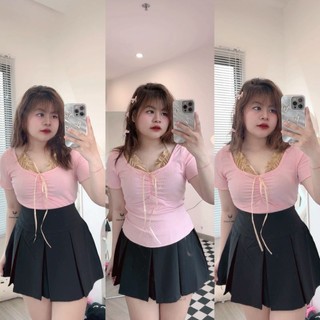 [bigsize 60_90kg] Áo thun cổ yếm co giãn