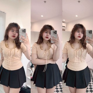 [bigsize 60_90kg] Áo thun cổ yếm co giãn