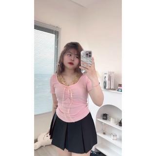[bigsize 60_90kg] Áo thun cổ yếm co giãn