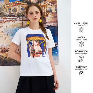 Áo phông cotton trắng in nàng quai thao 411TS2012 ADORE DRESS