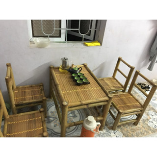 Bộ bàn ghế tre kích thước 60x90 cao 50 gồm 1 bàn 4 ghế có tựa lưng.bàn uống trà,bàn cafe