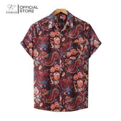 Áo sơ mi tay ngắn nam F FOMAN hoạ tiết Embroidered Dragon Rose, vải Lụa Mango mềm mịn, thoáng mát, thấm hút, không nhăn