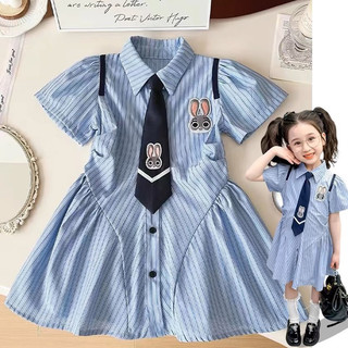 Váy bé gái, váy đồng phục kẻ kèm cà vạt thỏ cho bé 10-30kg