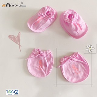 Set 5 bộ bao tay chân cho bé sơ sinh, cột dây màu, vải 100% cotton, thương hiệu MINTUU - 3061