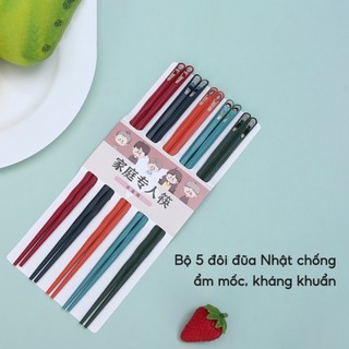Bộ 5 Đôi đũa ăn Nhật Bản kháng khuẩn chống ẩm mốc , Đũa ăn sợi thuỷ tinh chịu nhiệt cao cấp