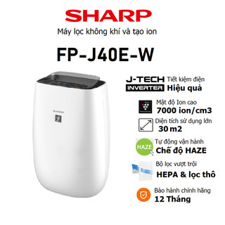 Máy Lọc Không Khí Sharp FP-J40E-W Diệt khuẩn, ion plasmacluster, khử mùi, Diện tích lọc 30m2 - Hàng chính hãng