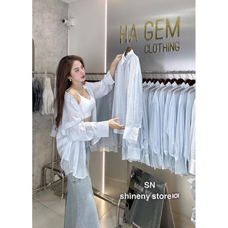 Áo Sơmi Tơ Xanh Biển Kèm Bra