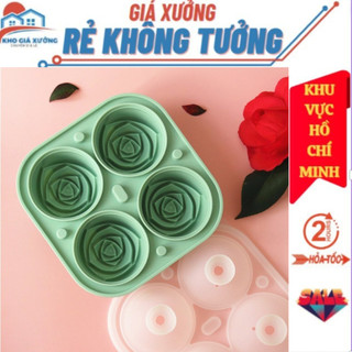  Khuôn Làm Đá Silicon 4 Viên Hình Hoa Hồng, Khuôn Làm Thạch Trang Trí Đồ Uống Nắp Silicon