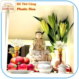 Đôi đèn điện hoa sen pha lê - đổi màu - đèn bàn thờ - bàn thờ đẹp - đồ thờ cúng phước hoa