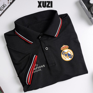 Áo thun polo clb Real Madrid áo phông bóng đá có cổ bẻ ngắn tay nam nữ giải ngoại hạng Anh vải thể thao co dãn tốt XUZI