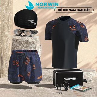 Đồ bơi big size, quần bơi nam 2 lớp và áo bơi cao cấp chống nắng NORWIN Đồ tắm biển người lớn trẻ em nhanh khô KP113