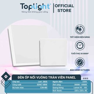 ĐÈN ỐP NỔI VUÔNG TRÀN VIỀN PANEL TOPLIGHT 32-48W HIỆN ĐẠI, SANG TRỌNG