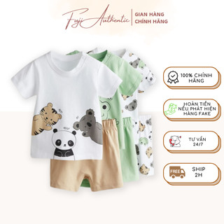 Bộ quần áo bé trai chính hãng HM đồ bộ cotton con vật trắng nâu xanh cho bé 6 tháng đến 4 tuổi - FUJI AUTHENTIC