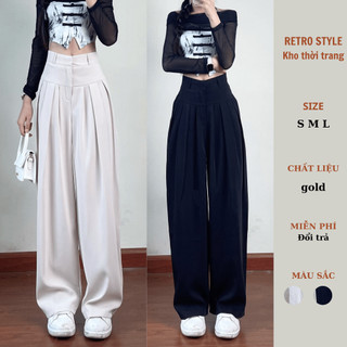Quần tây ống rộng nữ cạp kép chất gold cao cấp mềm mát chuẩn form đi làm đi học - Retrostyle- Quan836_P9K15