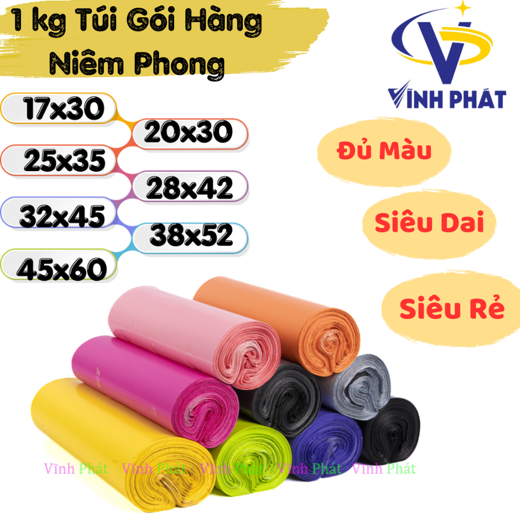 1Kg  Túi Niêm Phong, Túi Gói Hàng 3 lớp đủ màu và đủ size siêu bóng, siêu dai giá siêu sốc