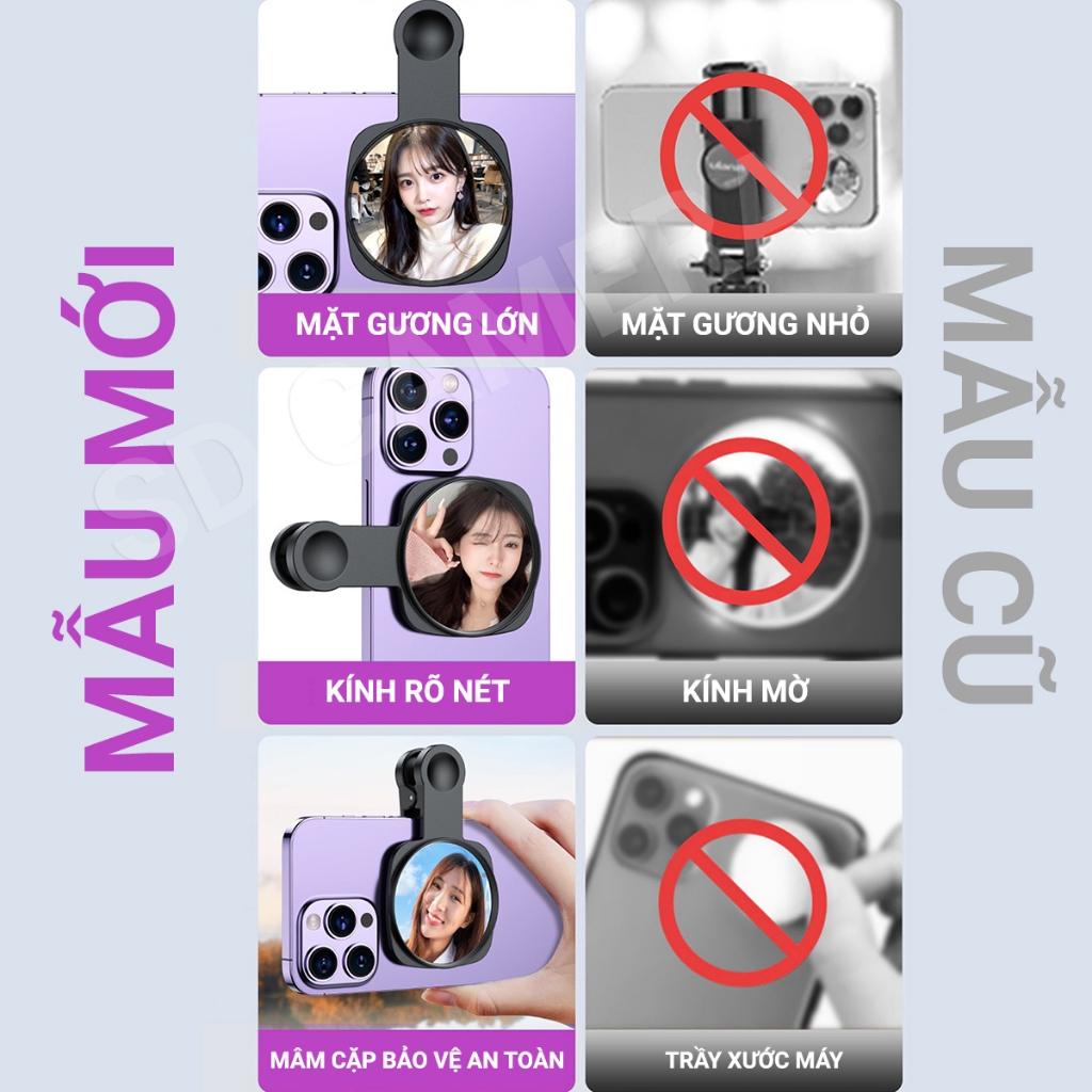 Gương phía sau Gương selfie kẹp điện thoại chụp ảnh Gương trang điểm tiện lợi | BigBuy360 - bigbuy360.vn