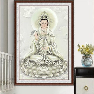 Tranh thêu chữ thập chỉ lụa quan thế âm bồ tát Y26